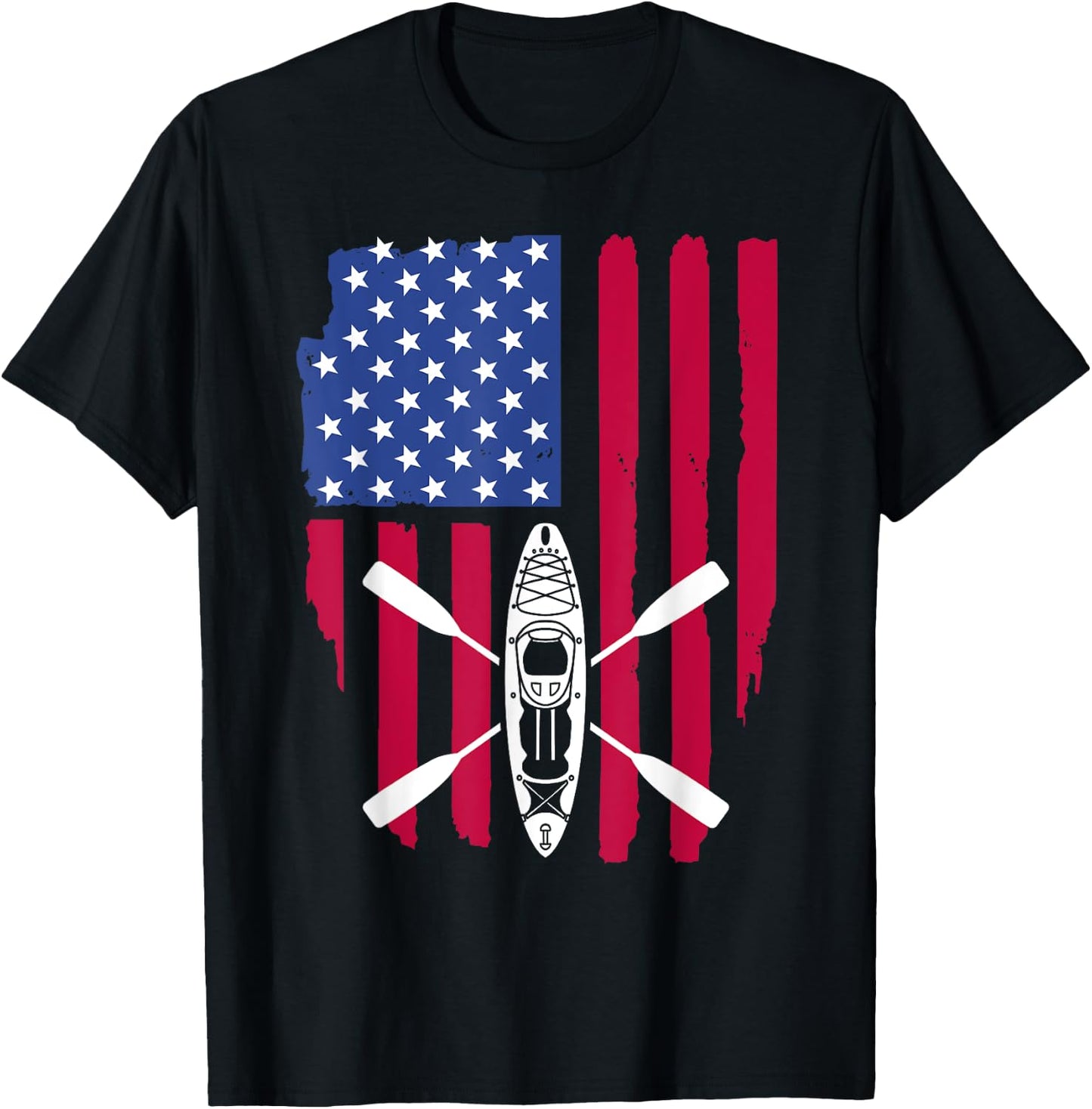 Cool Kayaking Women Kayak Fishing USA American Flag T-Shirt - T-Shirt | Black