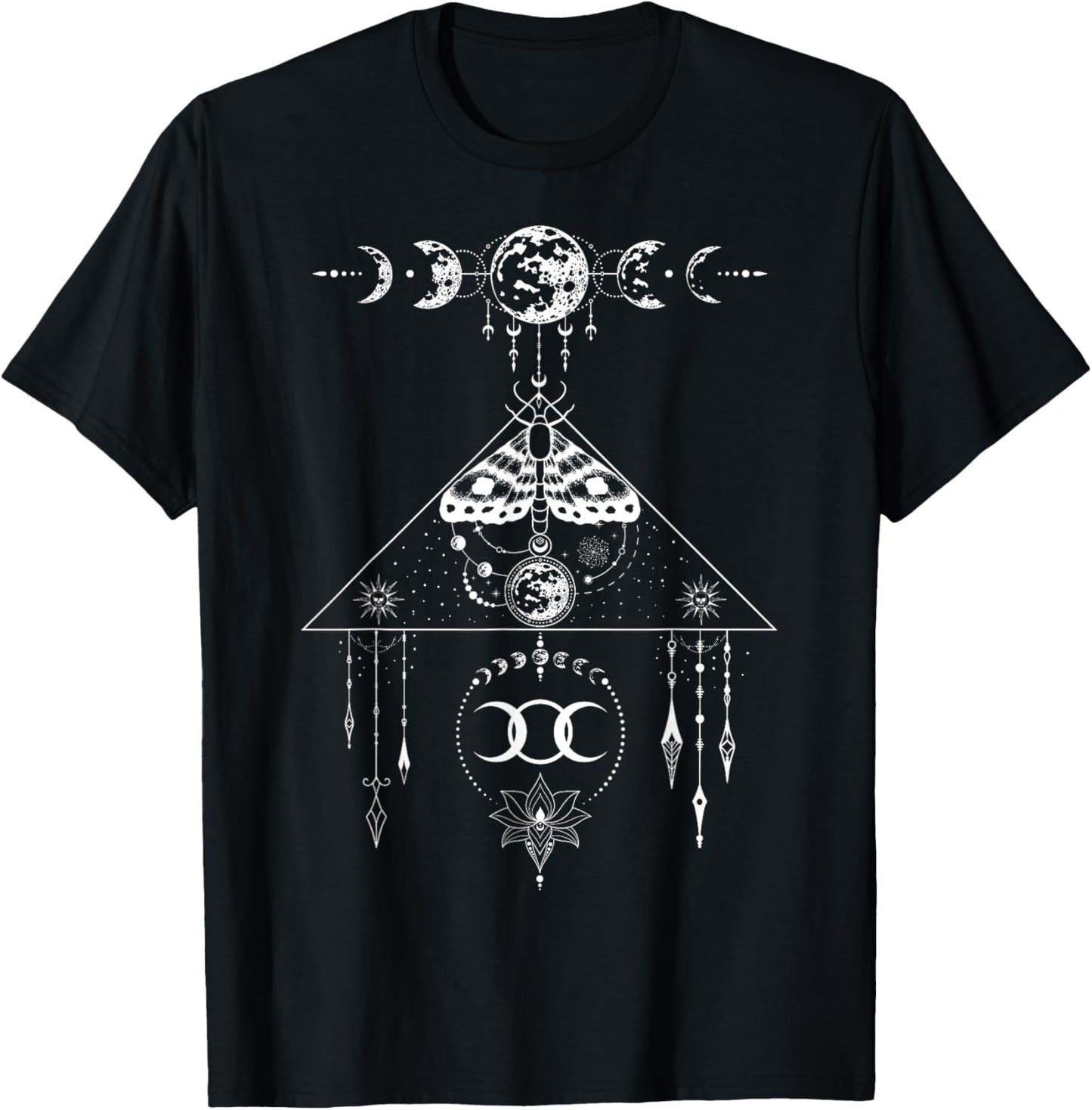 Floral Moth Butterfly Flower Celestial Geometry T-Shirt - T-Shirt | Black