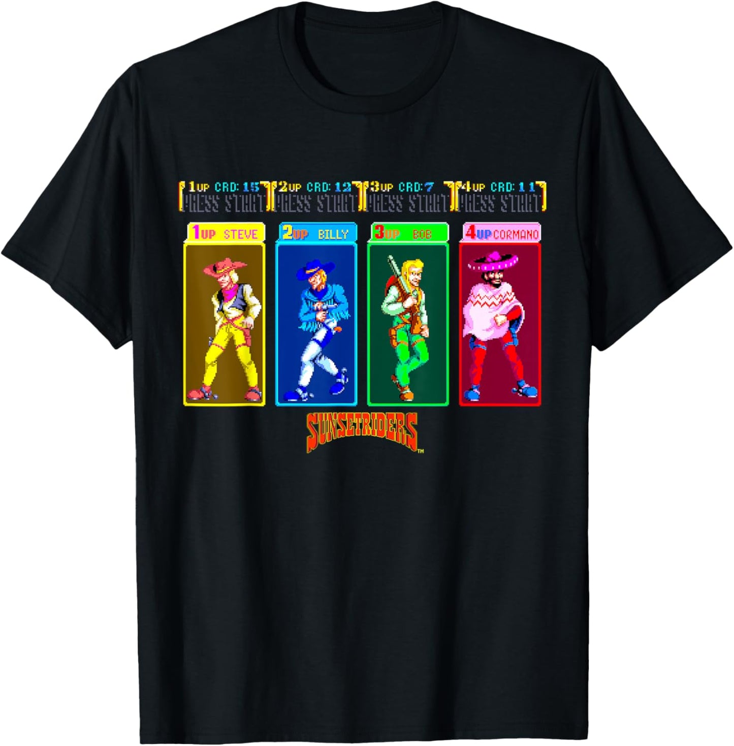 Sunset Riders Character Select Retro Western Heroes Showdown T-Shirt - T-Shirt | Black