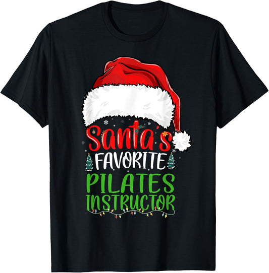 Santa's Favorite Pilates Instructor Funny Christmas T-Shirt - T-Shirt | Black