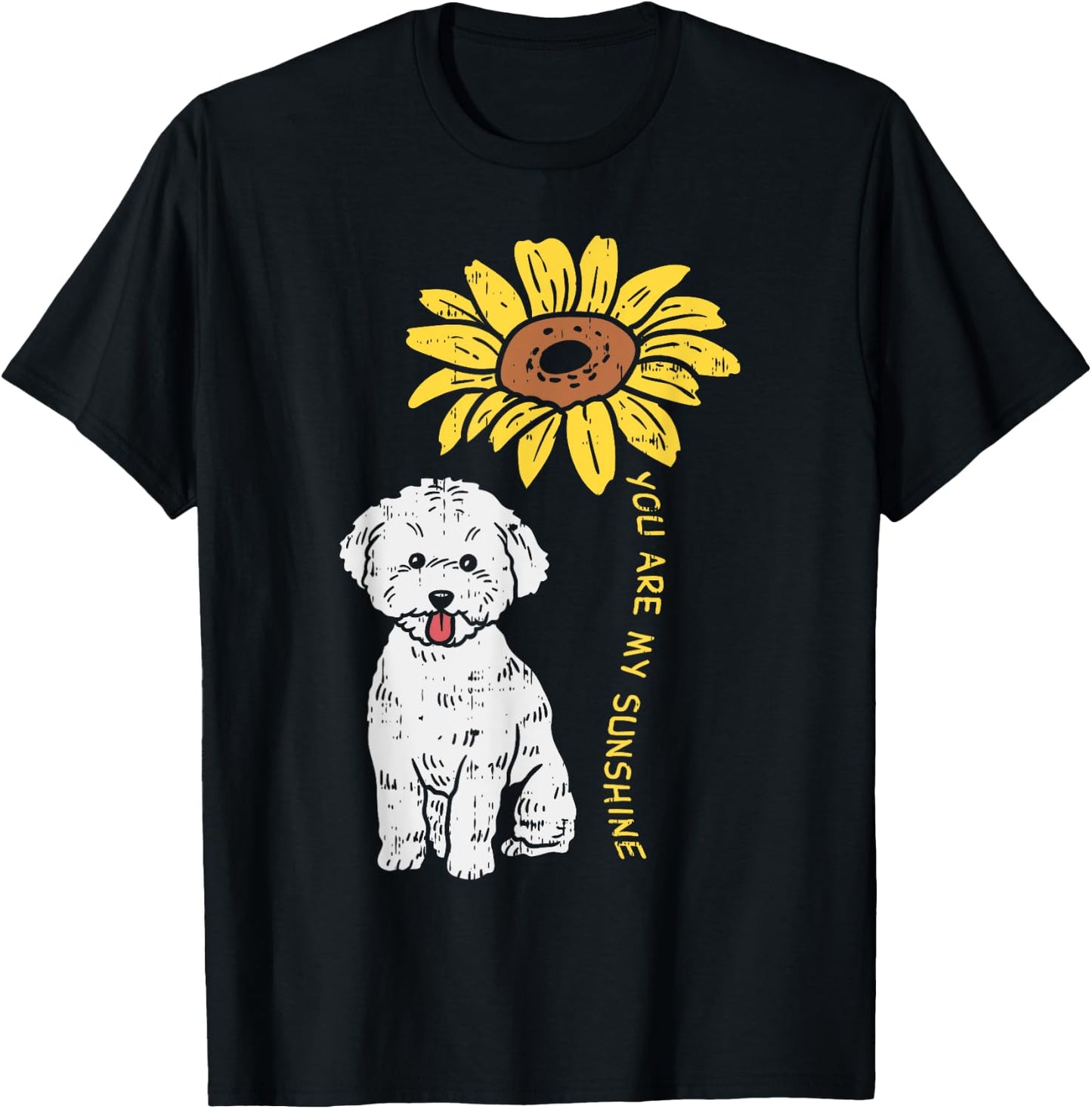 BoredKoalas You Are My Sunshine Bichon Frise Sunflower -Adults Kids Dog Lover T-Shirt - T-Shirt | Black