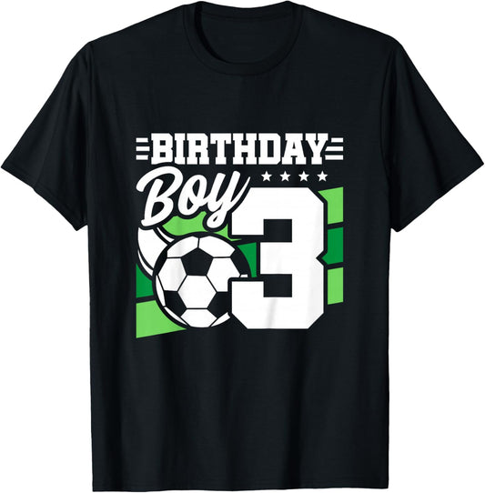 Kids Soccer Birthday Party - 3 Year Old Boy - 3rd Birthday T-Shirt - T-Shirt | Black