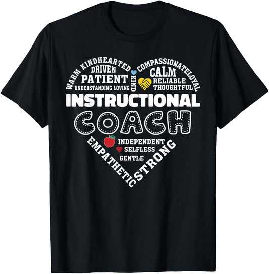 Instructional Coach Heart Teachers Appreciation T-Shirt - T-Shirt | Black
