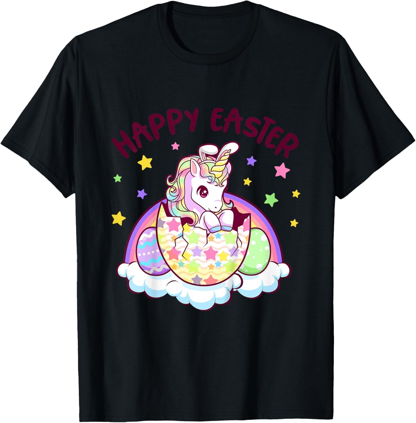 Happy Easter Unicorn Bunny Girls Kids Easter Eggs T-Shirt - T-Shirt | Black
