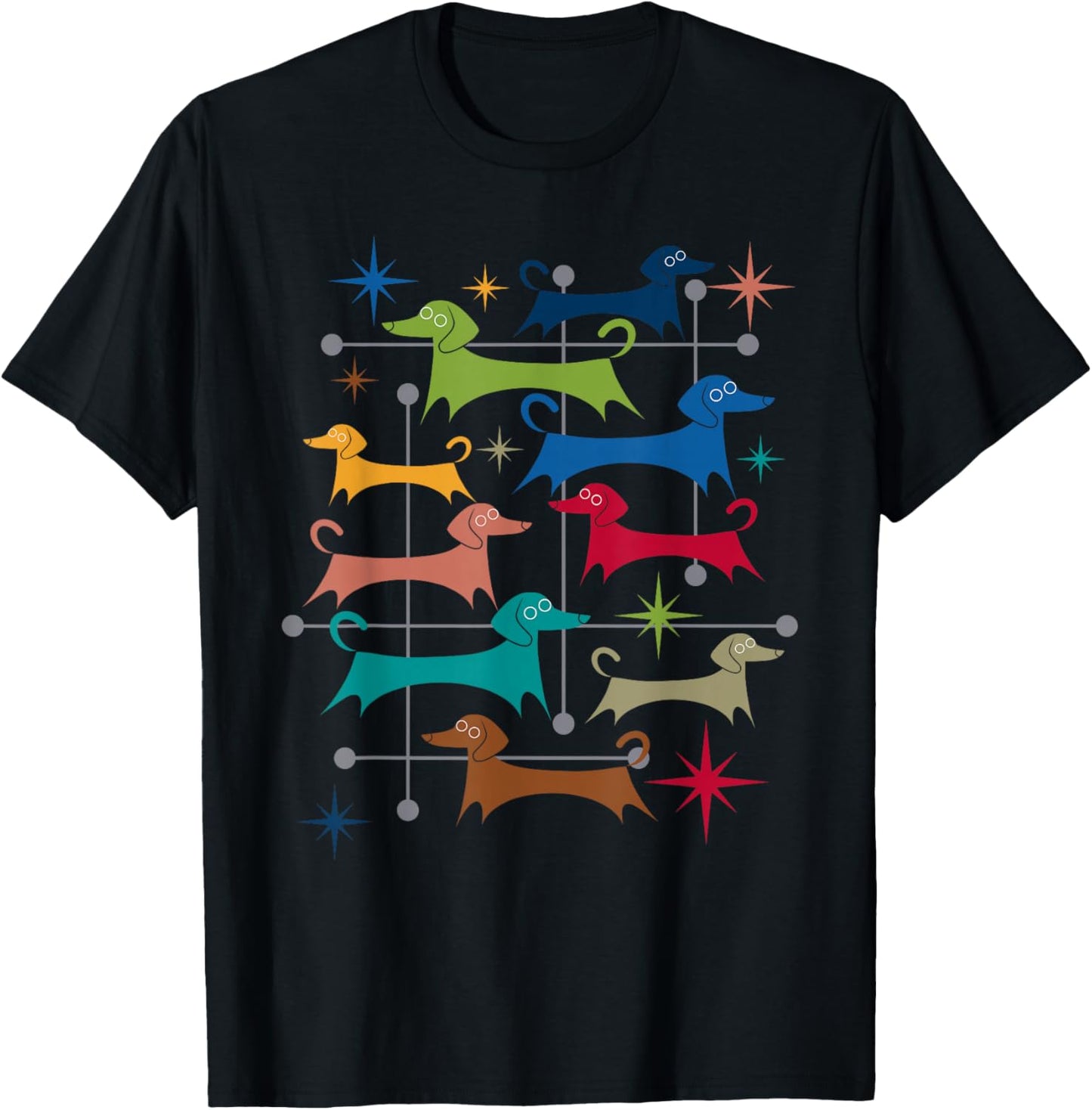 Vintage Retro Mid-Century Modern Style Dachshunds Dogs T-Shirt - T-Shirt | Black