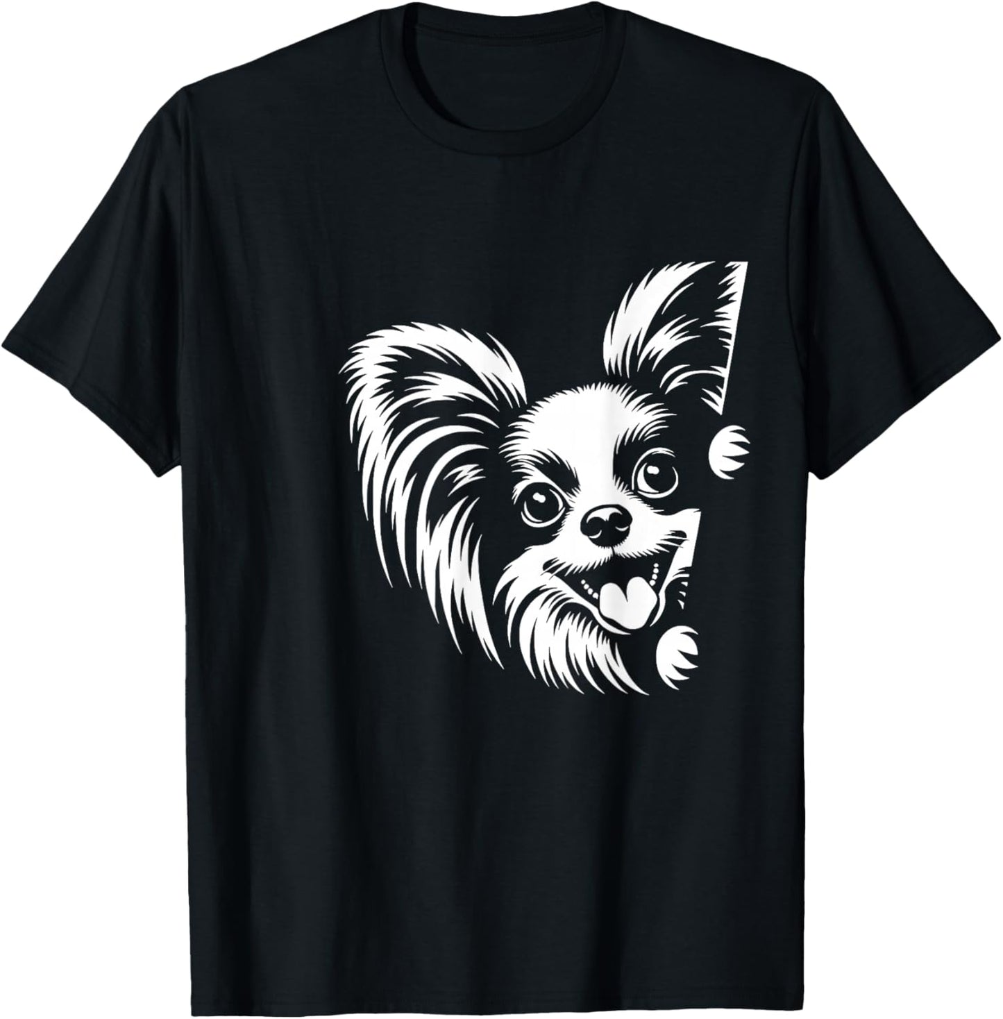 Cute Peeking Papillon Dog Graphic Design T-Shirt - T-Shirt | Black