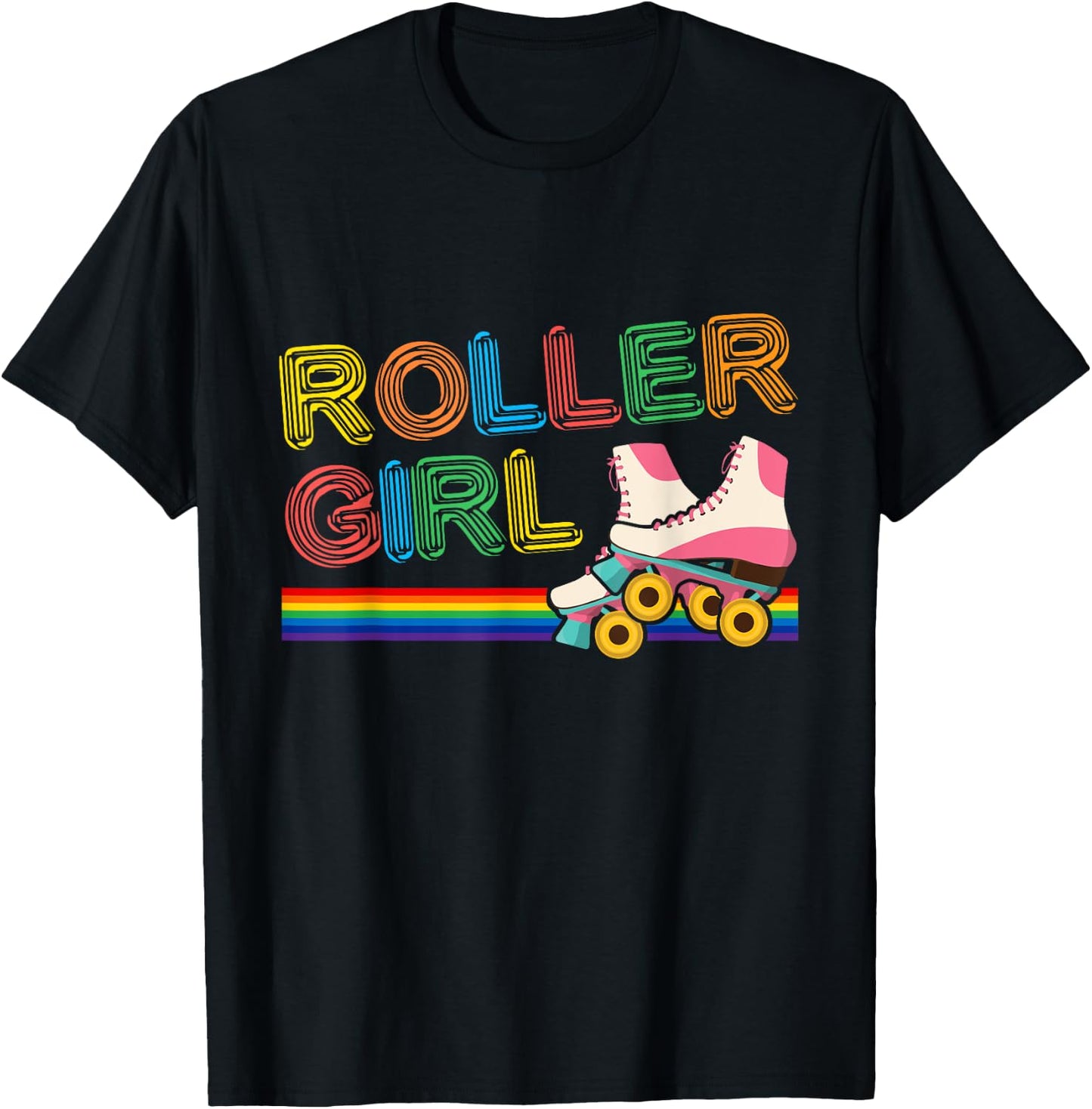 Roller Girl Vintage Seventies 70's Cool Retro Skates Skating T-Shirt - T-Shirt | Black