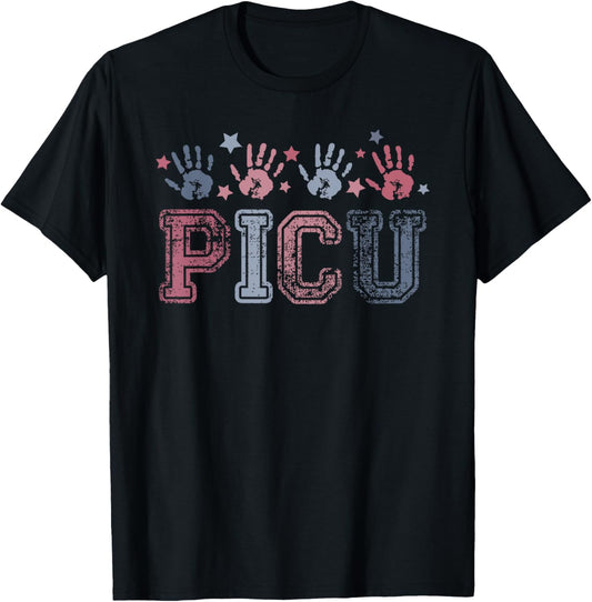 PICU nurse Vintage Patriotic Peds ICU Nurse 4th of July Men T-Shirt - T-Shirt | Black
