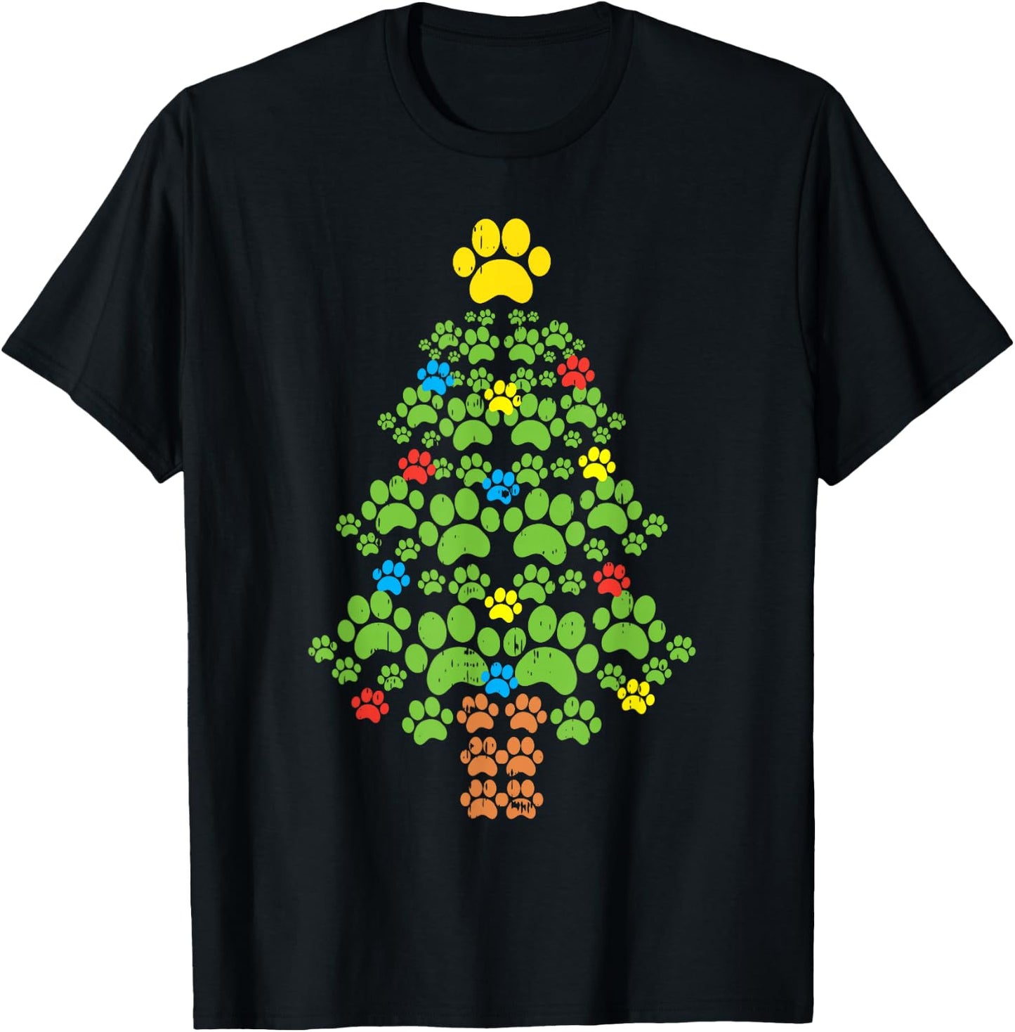 Paw Christmas Tree Cute Dog Lover Christmas Cat Owner Gift T-Shirt - T-Shirt | Black