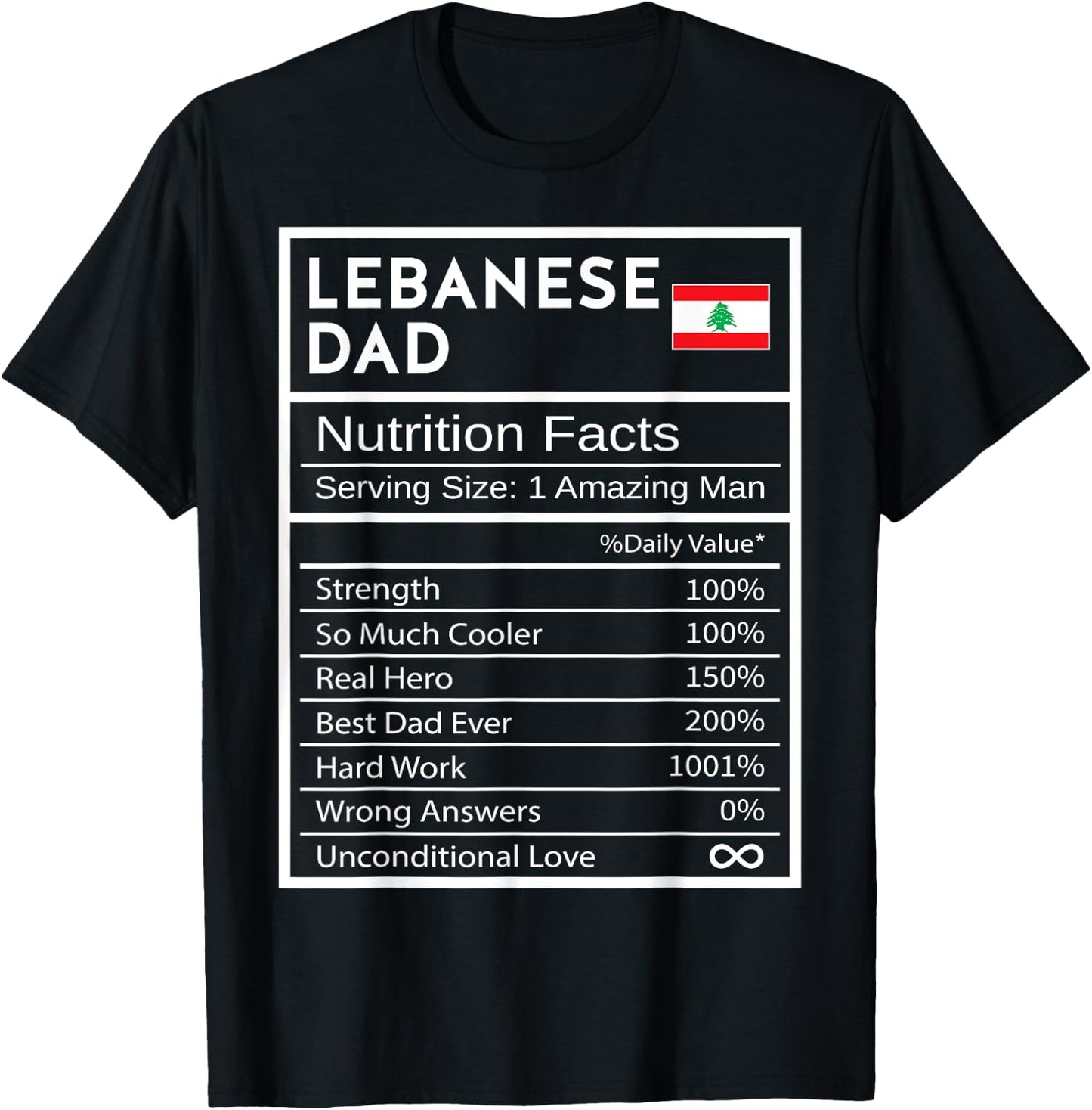 Lebanese Dad Nutrition Facts National Pride Gift Dad T-Shirt - T-Shirt | Black