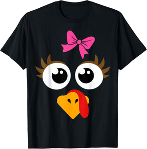 Cute Thanksgiving Turkey Face Shirt Women Girls Turkey Day T-Shirt - T-Shirt | Black