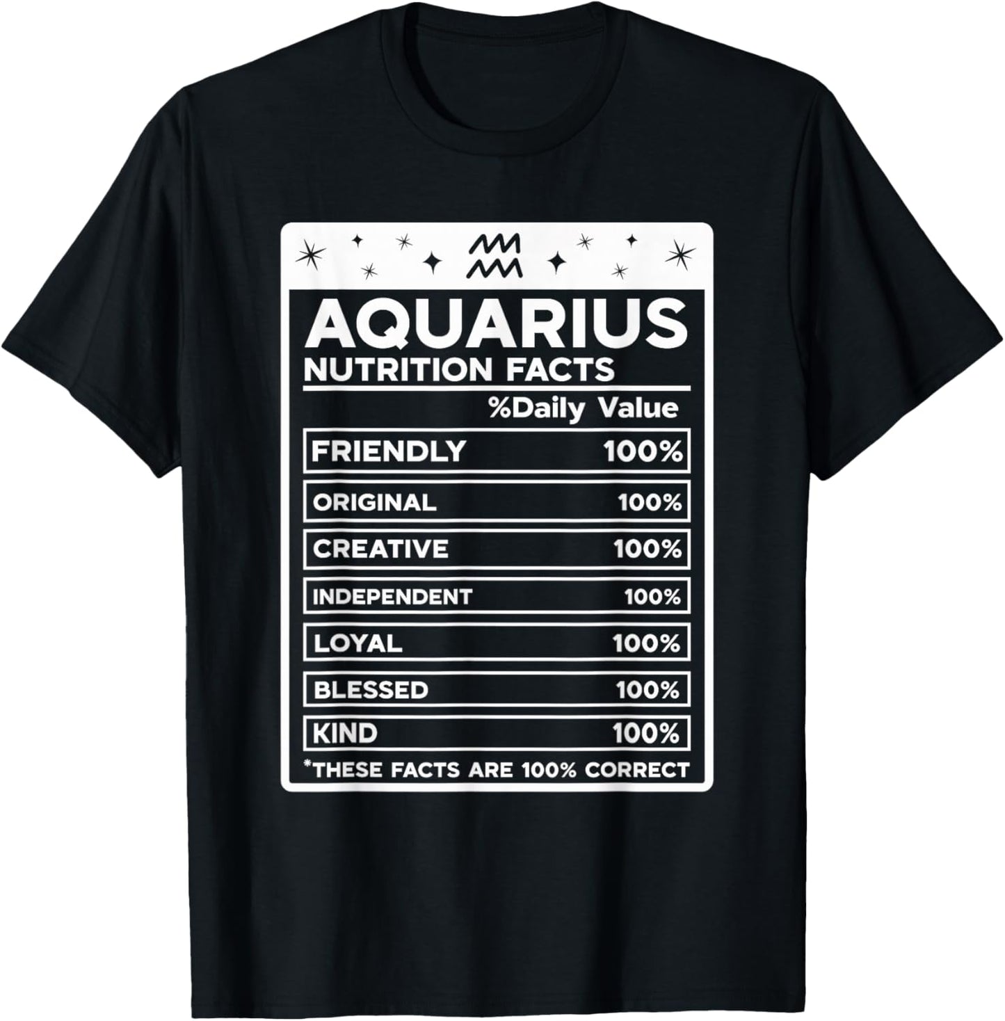 Aquarius Nutritional Style Zodiac Design, Aquarius T-Shirt - T-Shirt | Black