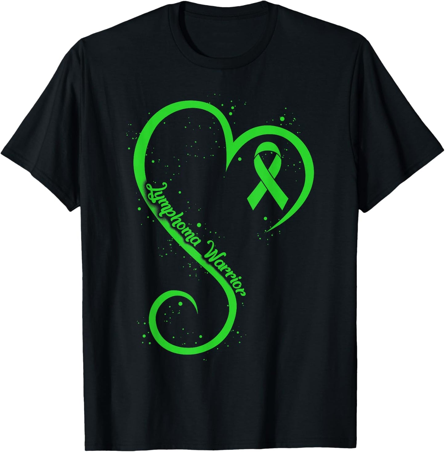 Non Hodgkins Lymphoma Warrior Heart Ribbon Lime Green Cancer T-Shirt - T-Shirt | Black