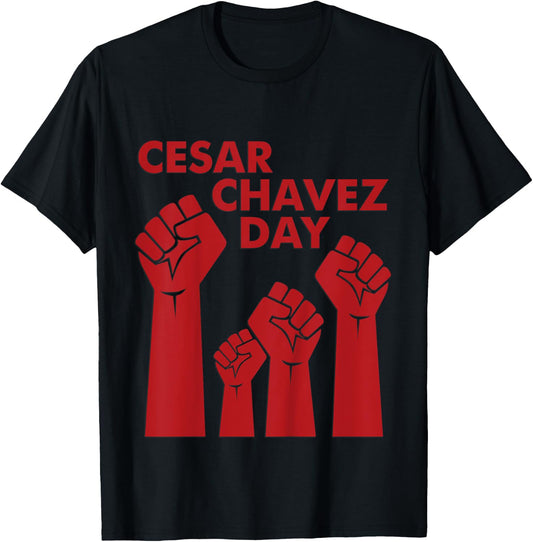 Cesar Chavez Day for Kids, Raised Fists Red March 31 T-Shirt - T-Shirt | Black