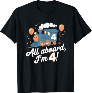 Train 4th Birthday All Aboard I'm 4 Design For Kids T-Shirt - T-Shirt | Black