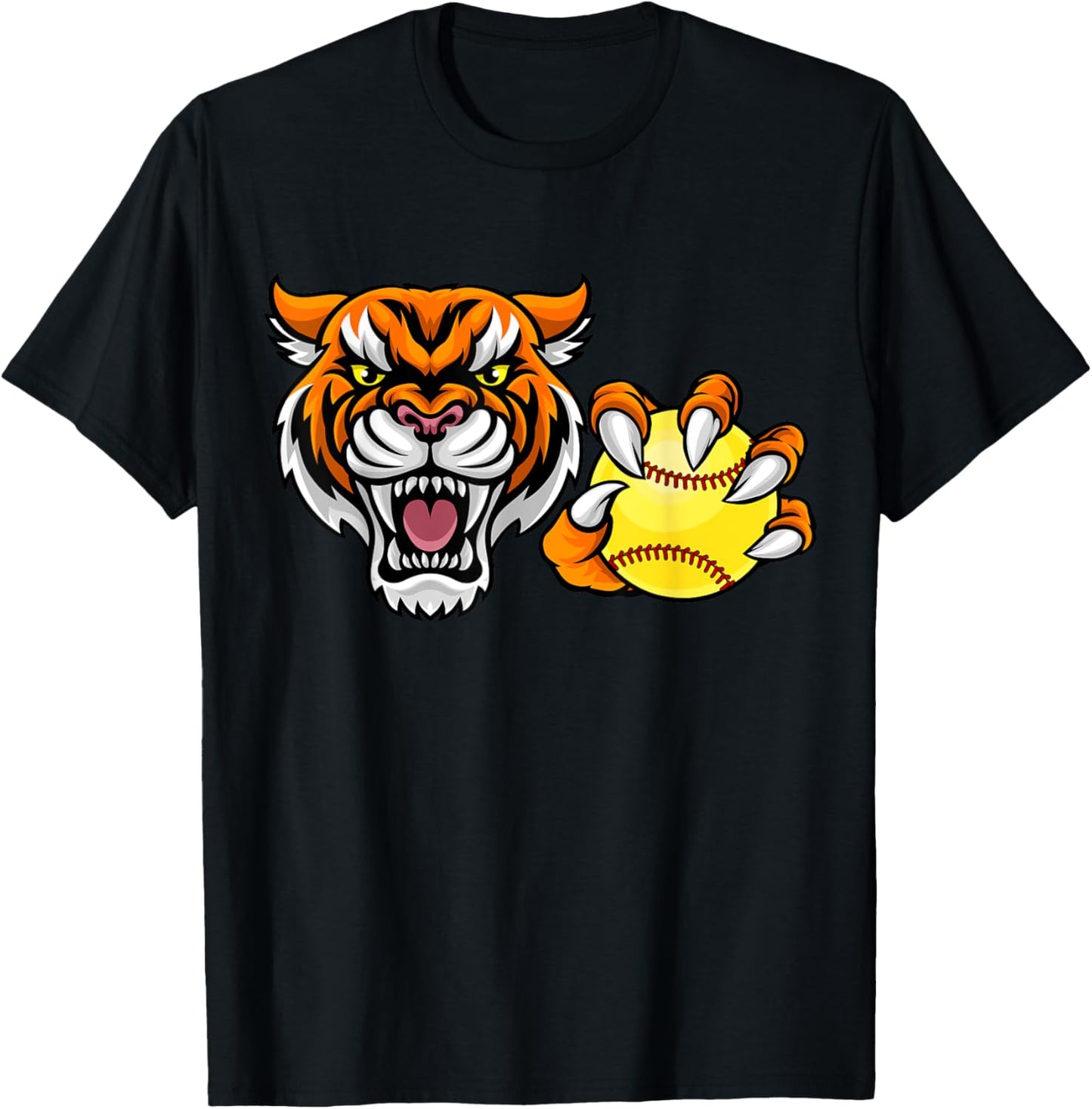Tiger softball ball cartoon character design T-Shirt - T-Shirt | Black
