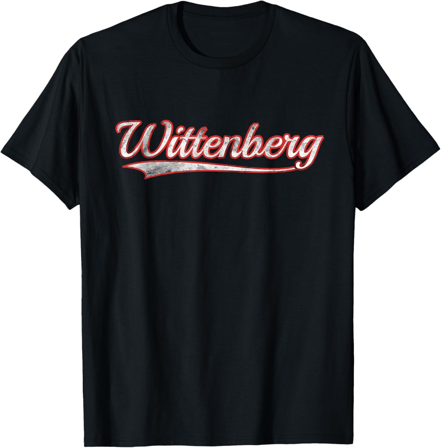 Wittenberg Vintage Varsity Distressed Throwback Style T-Shirt - T-Shirt | Black