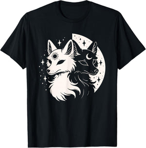 Fox Foxes Night Moon Day Sun Stars Spirit Celestial Moon Alt T-Shirt - T-Shirt | Black