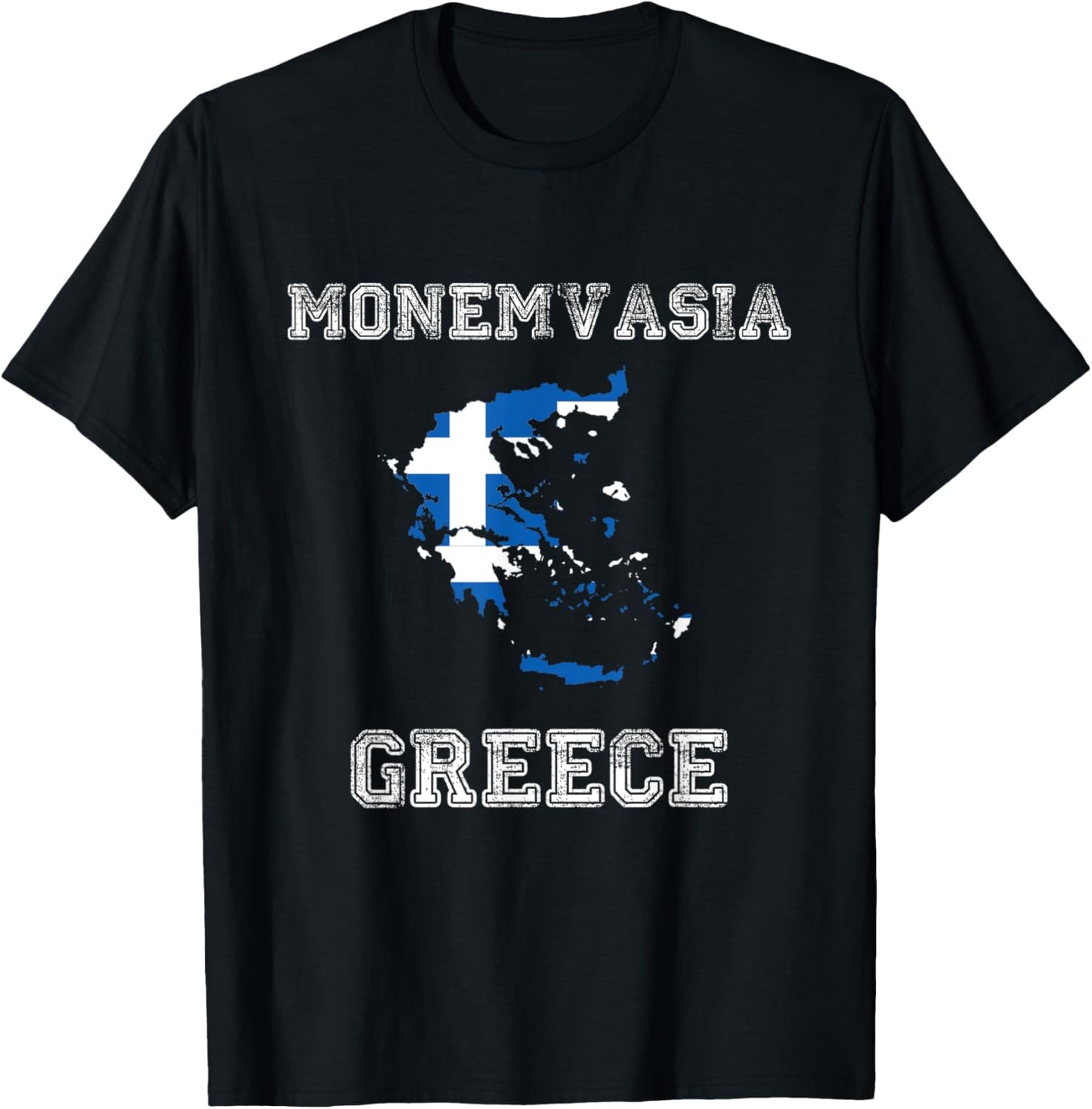 Retro Monemvasia Greece Distressed Greece Flag T-Shirt - T-Shirt | Black