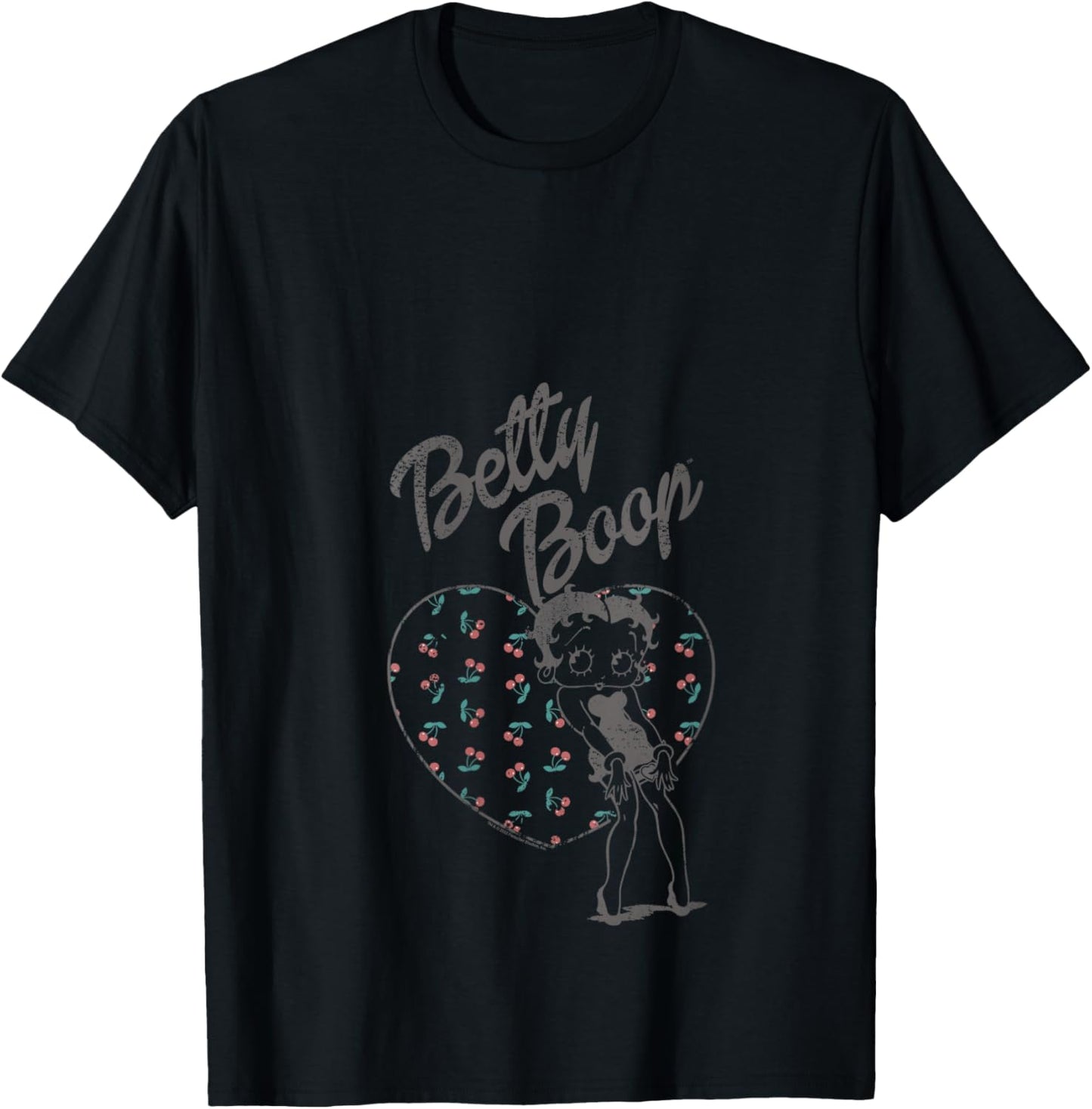 Betty Boop Vintage Cherries Heart Portrait V-Neck T-Shirt - T-Shirt | Black
