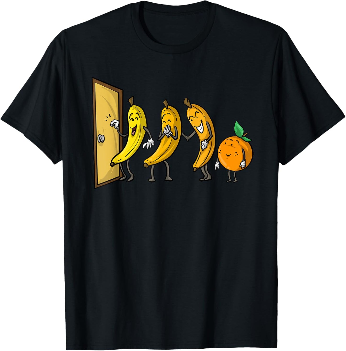 Funny Knock Knock 3 Bananas And Orange Cool Fruit Joke Gift T-Shirt - T-Shirt | Black