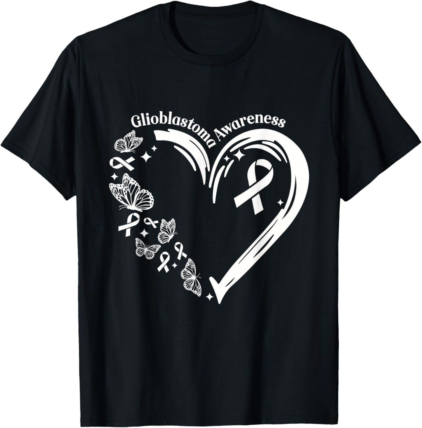 Glioblastoma I Wear Grey For Glioblastoma Awareness Heart T-Shirt - T-Shirt | Black
