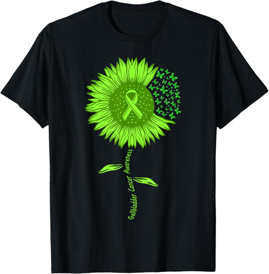 Bile Duct Gallbladder Cancer Warrior Awareness Green ribbon T-Shirt - T-Shirt | Black