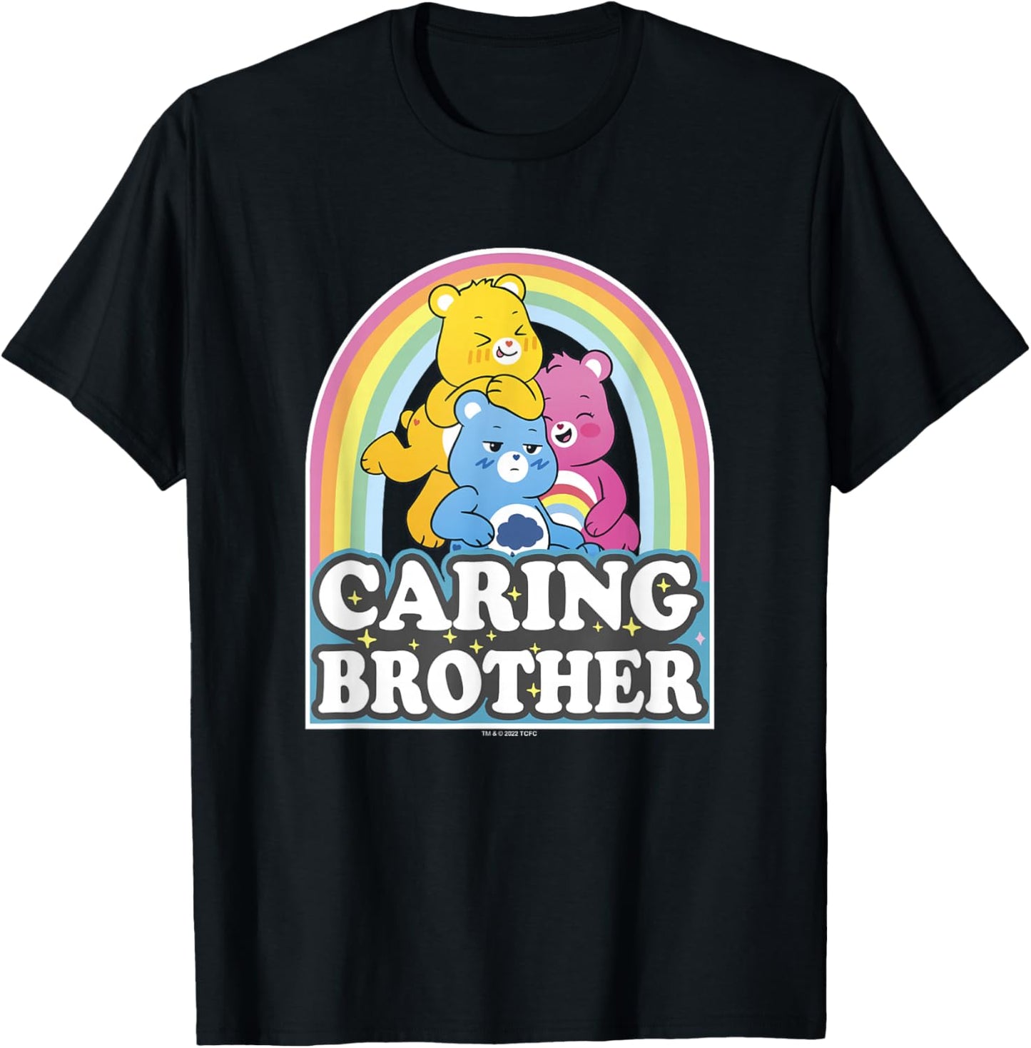 Care Bears Caring Brother Retro Rainbow Grumpy Group Shot T-Shirt - T-Shirt | Black