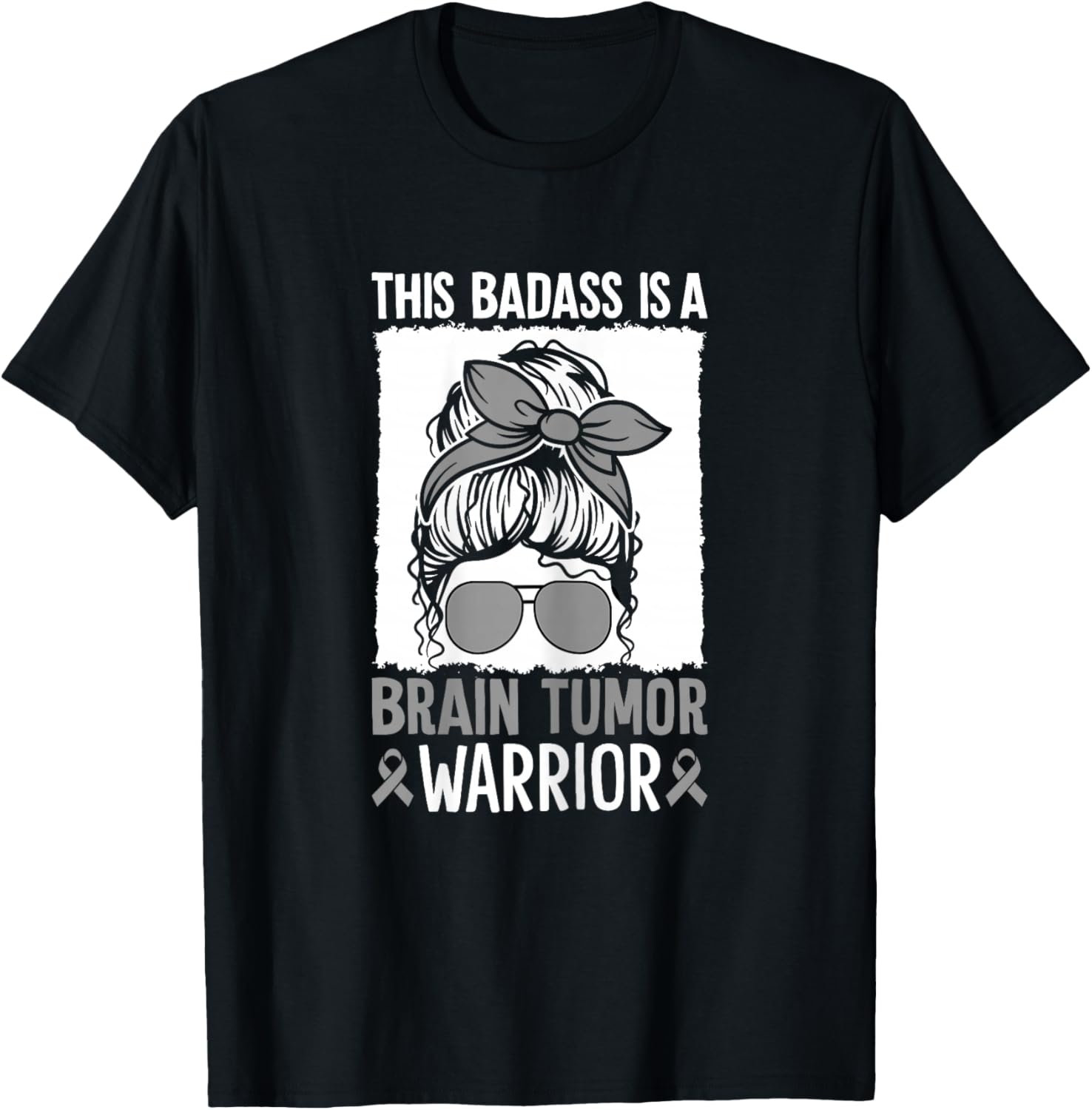 Brain Tumor Warrior Meningioma Brain Tumor Gray Ribbon T-Shirt - T-Shirt | Black