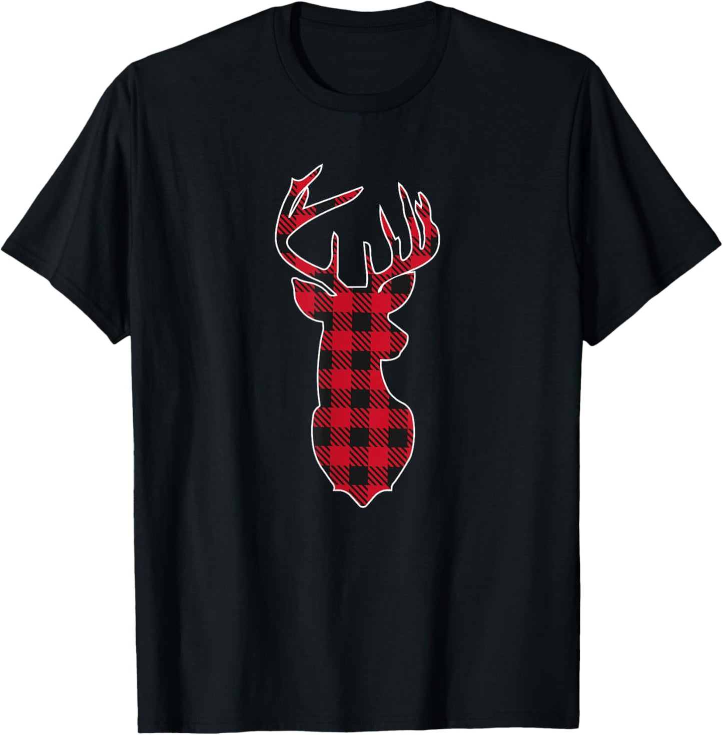 Classic Red And Black Christmas Buffalo Plaid Deer Head T-Shirt - T-Shirt | Black