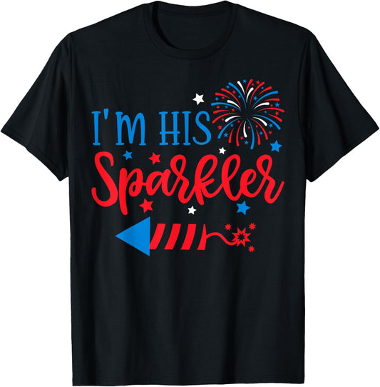 I'm His Sparkler 4th Of July His Her Matching Couple T-Shirt - T-Shirt | Black