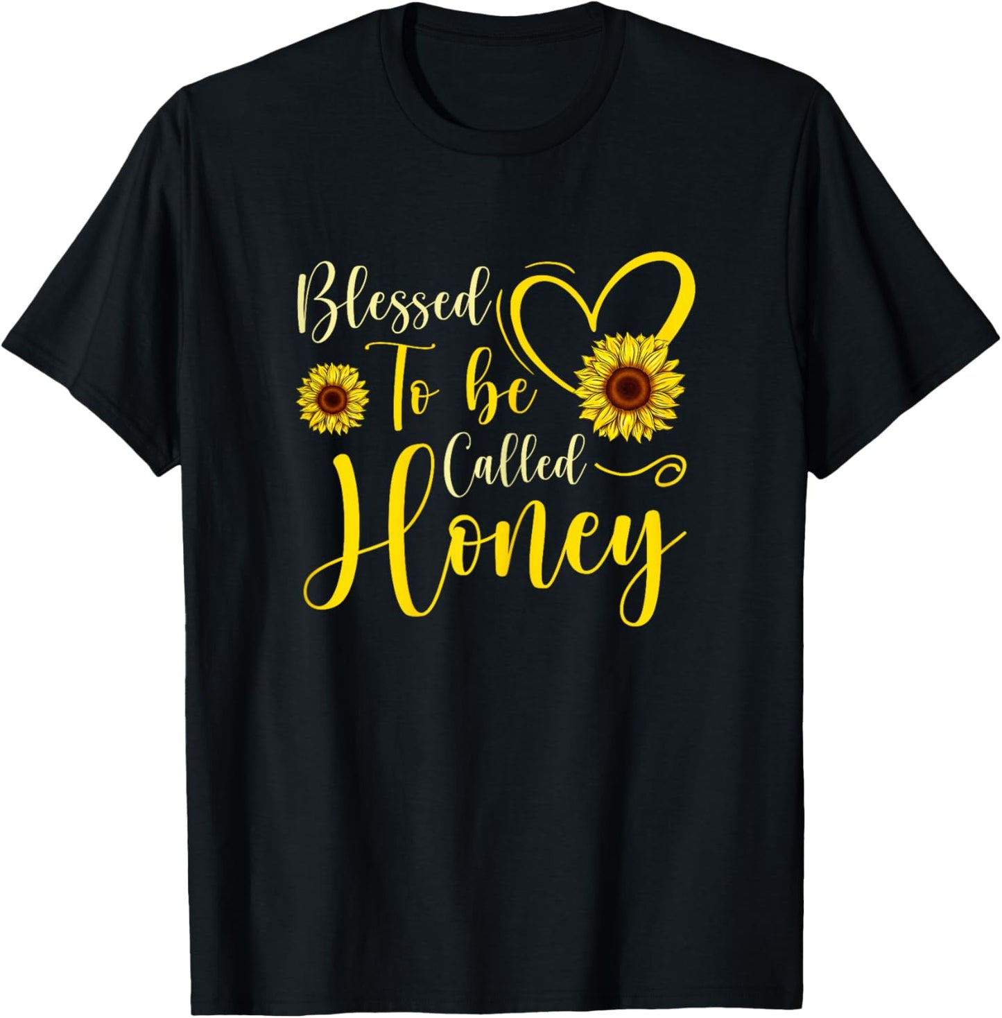 Blessed To Be Called Honey Cute Sunflower Mothers Day T-Shirt - T-Shirt | Black