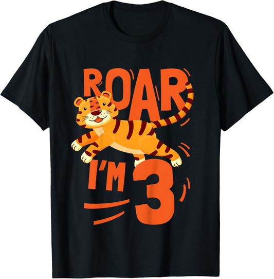 Kids Tiger 3rd Birthday Jungle Party Tiger Age 3 Wild Animal T-Shirt - T-Shirt | Black