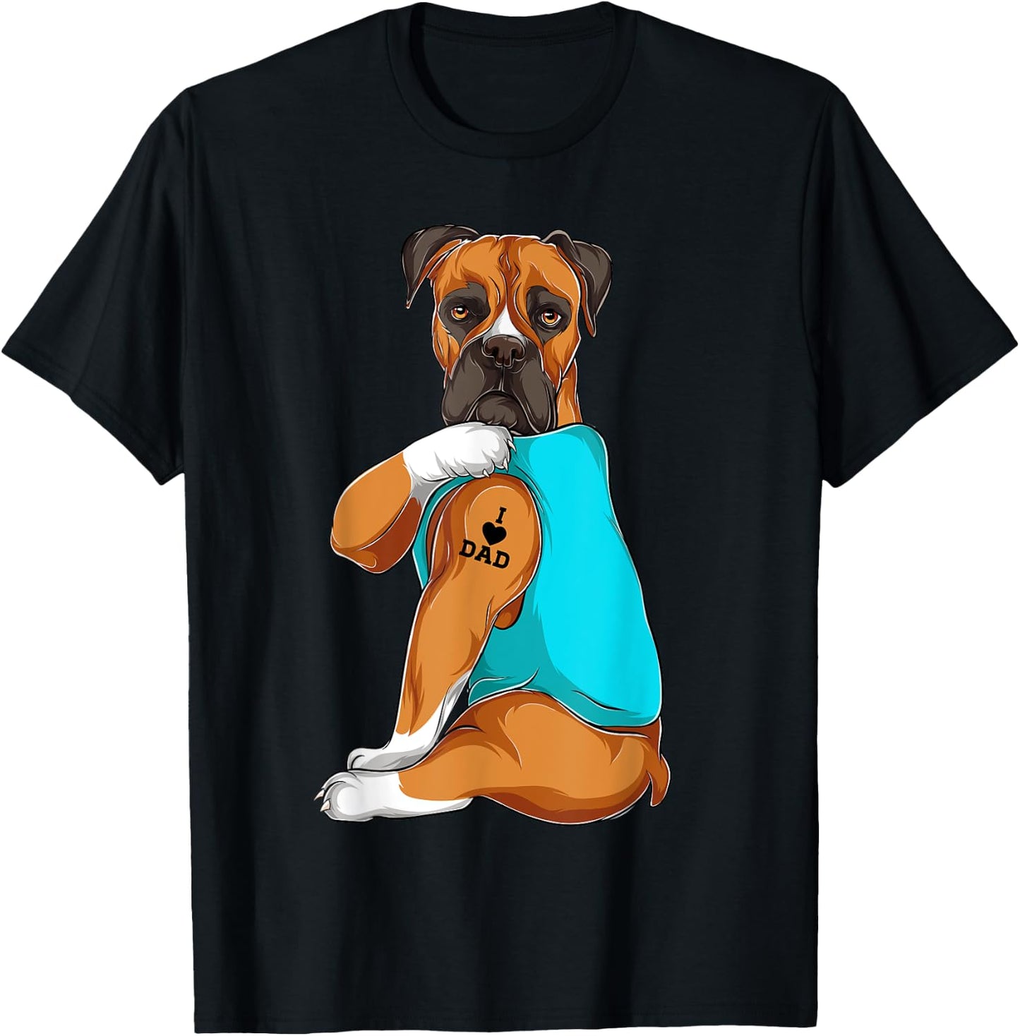 Boxer I Love Dad Tattoo Apparel, Dog Dad Gifts Dads Women T-Shirt - T-Shirt | Black