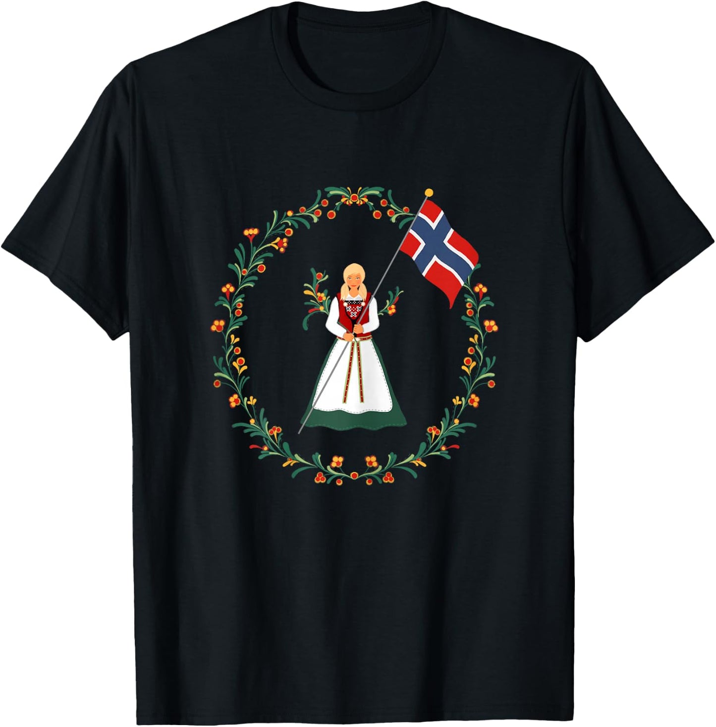 Norway Pride Norwegian Bunad Girl Flag Gift Pride T-Shirt - T-Shirt | Black