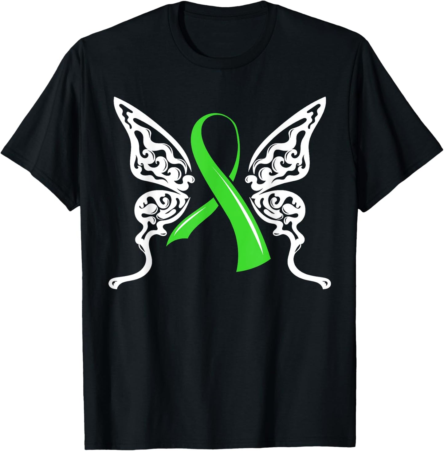 Butterfly Green Ribbon Non-Hodgkin Lymphoma Lymphocytes T-Shirt - T-Shirt | Black