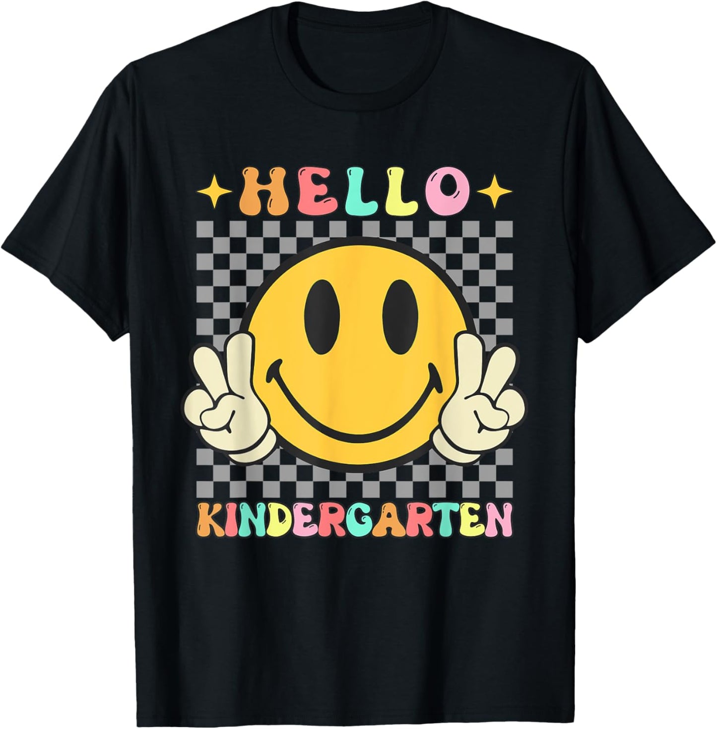 Retro Groovy Kindergarten Back to School Hello Kindergarten T-Shirt - T-Shirt | Black