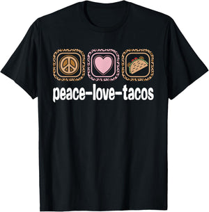 Peace Love Tacos Lover Leopard Print Women Girls Kids Taco T-Shirt - T-Shirt | Black