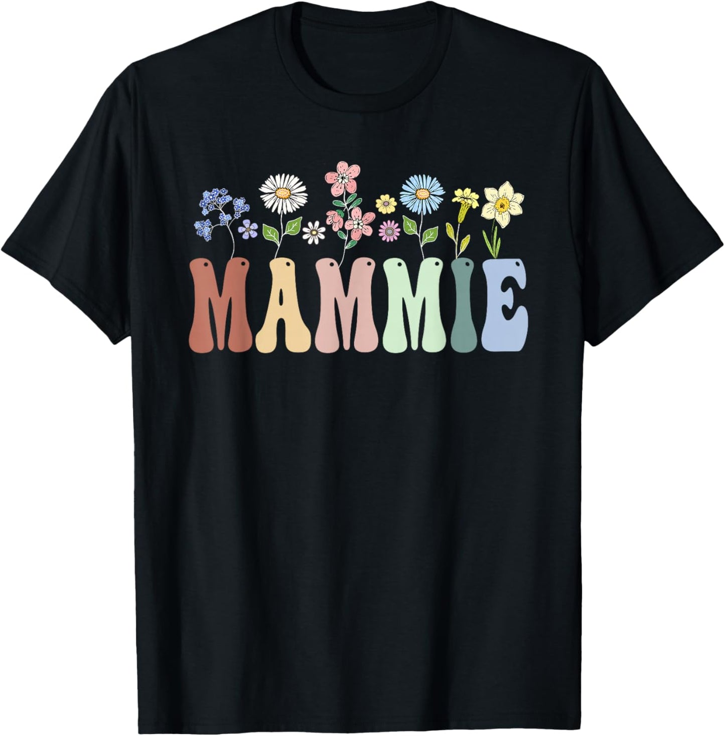 Mammie Gifts Women Wildflower Floral Design Mammie T-Shirt - T-Shirt | Black