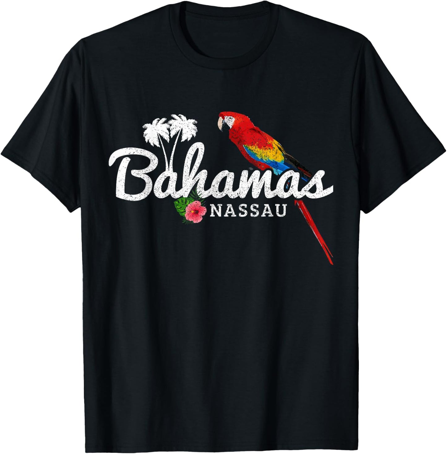 Bahamas Nassau Parrot Tropical Plants Vintage Bahamas T-Shirt - T-Shirt | Black