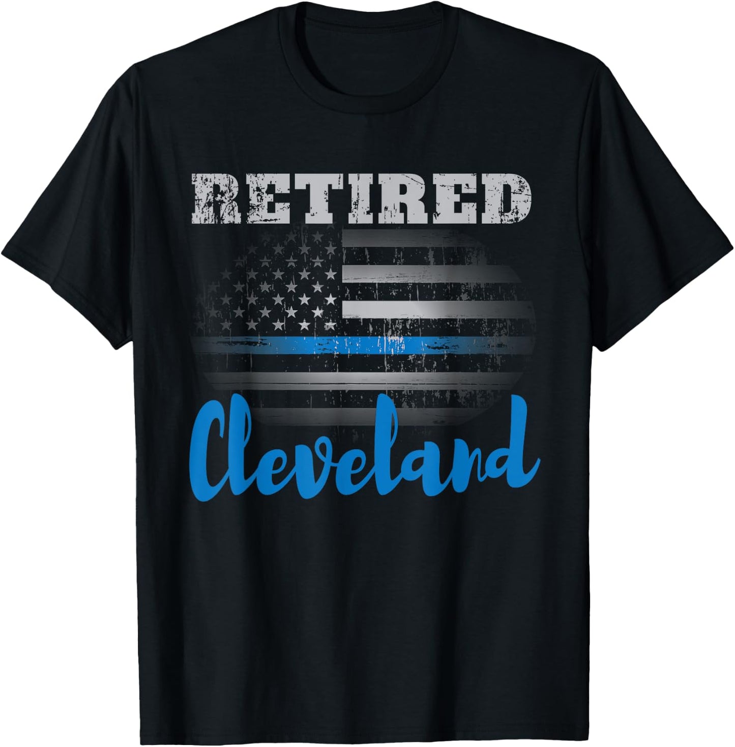 Retired Police Officer Cleveland American Flag Design T-Shirt - T-Shirt | Black