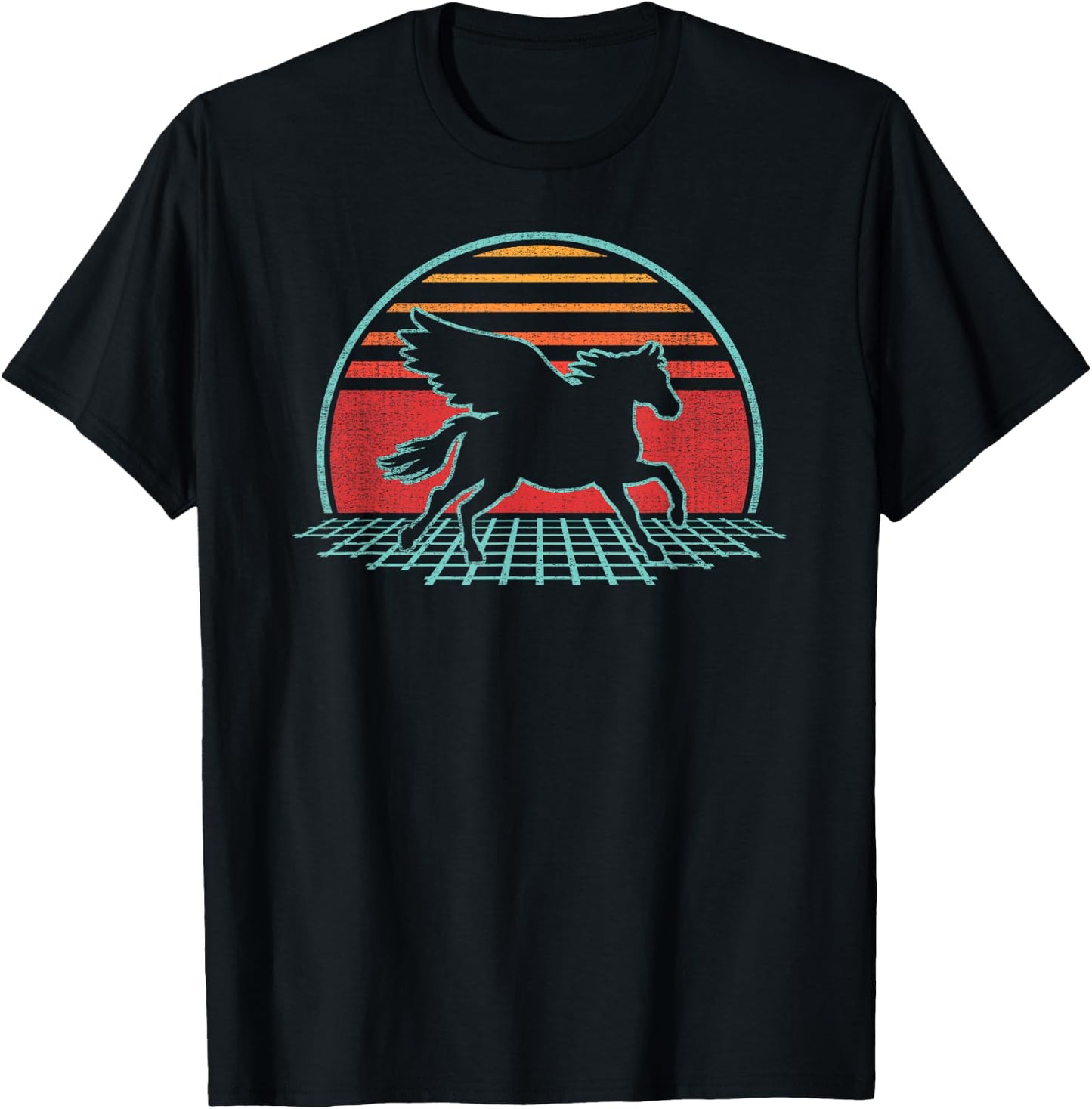 Pegasus Horse Lover Retro Vintage 80s Style Gift T-Shirt - T-Shirt | Black