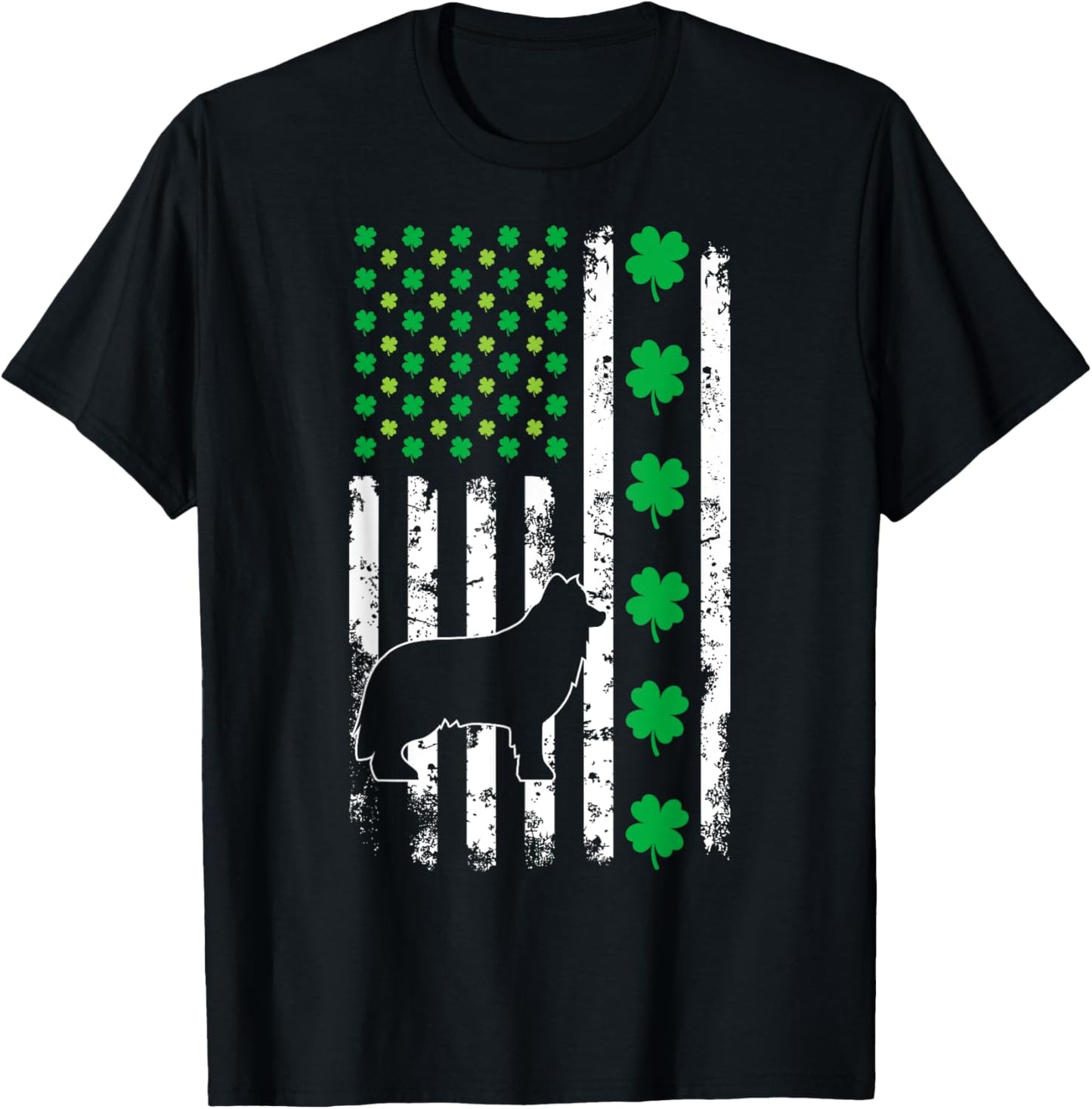 US American Flag Shamrocks Border Collie Lucky Clover Dog T-Shirt - T-Shirt | Black