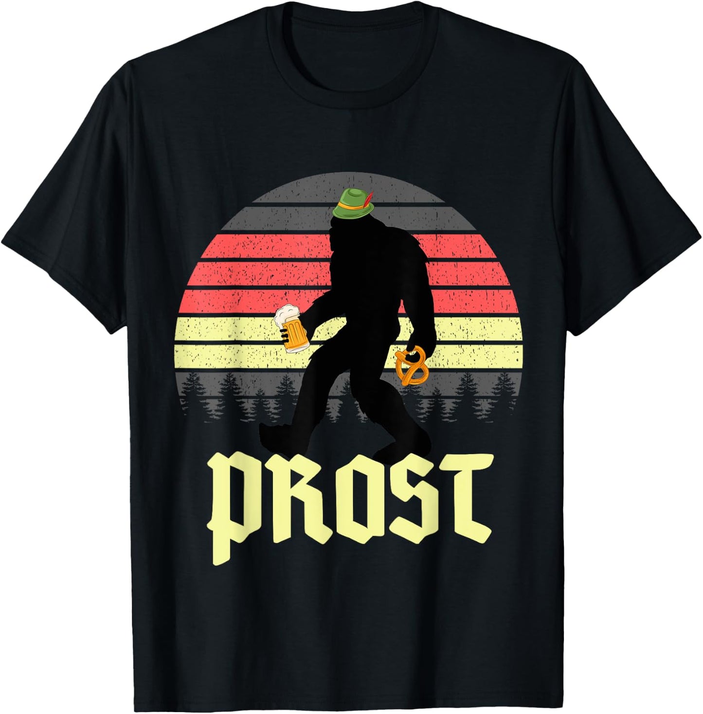 Vintage Funny Bigfoot Drinking Beer German Oktoberfest Prost T-Shirt - T-Shirt | Black