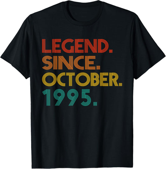 Legend Since October 1995 Men Women 1995 Vintage Birthday T-Shirt - T-Shirt | Black