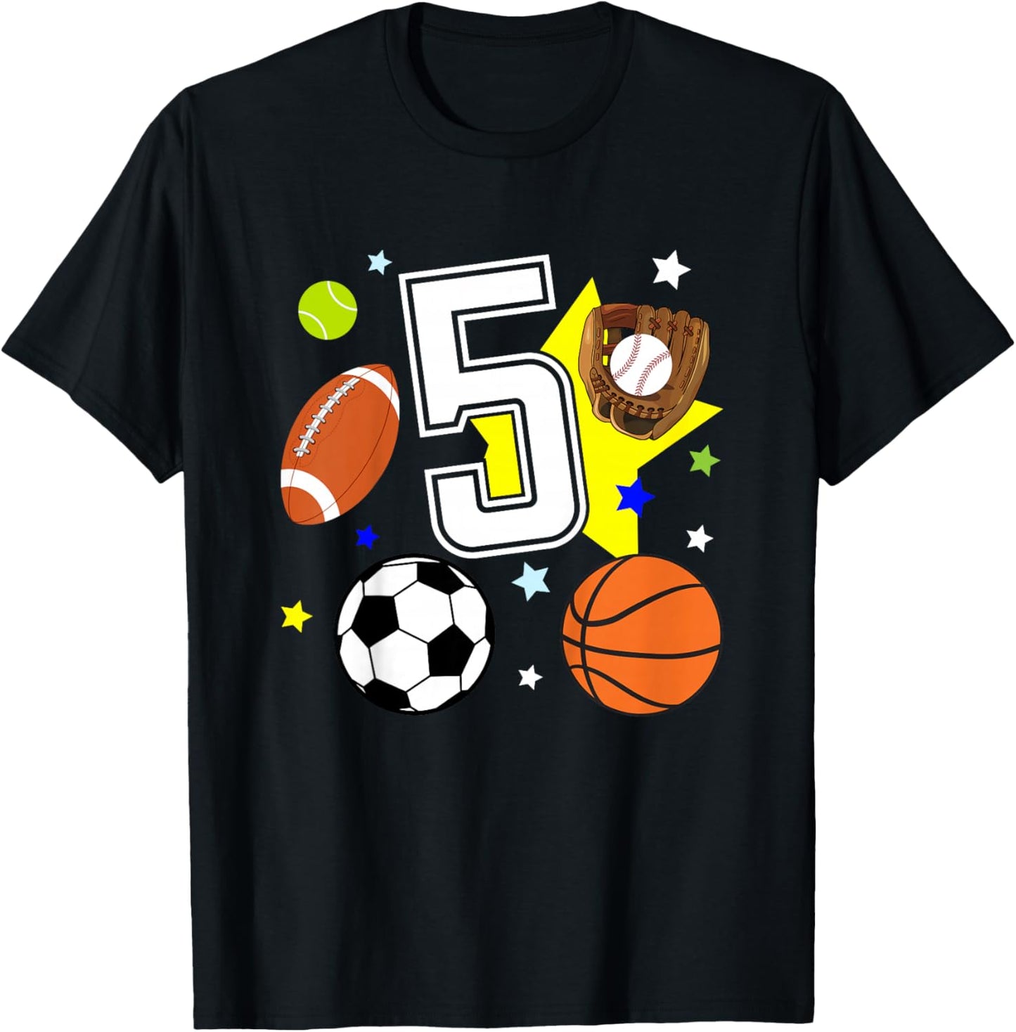 Kids 5th Birthday Sports Birthday Theme 5 Year Old Boy T-Shirt - T-Shirt | Black