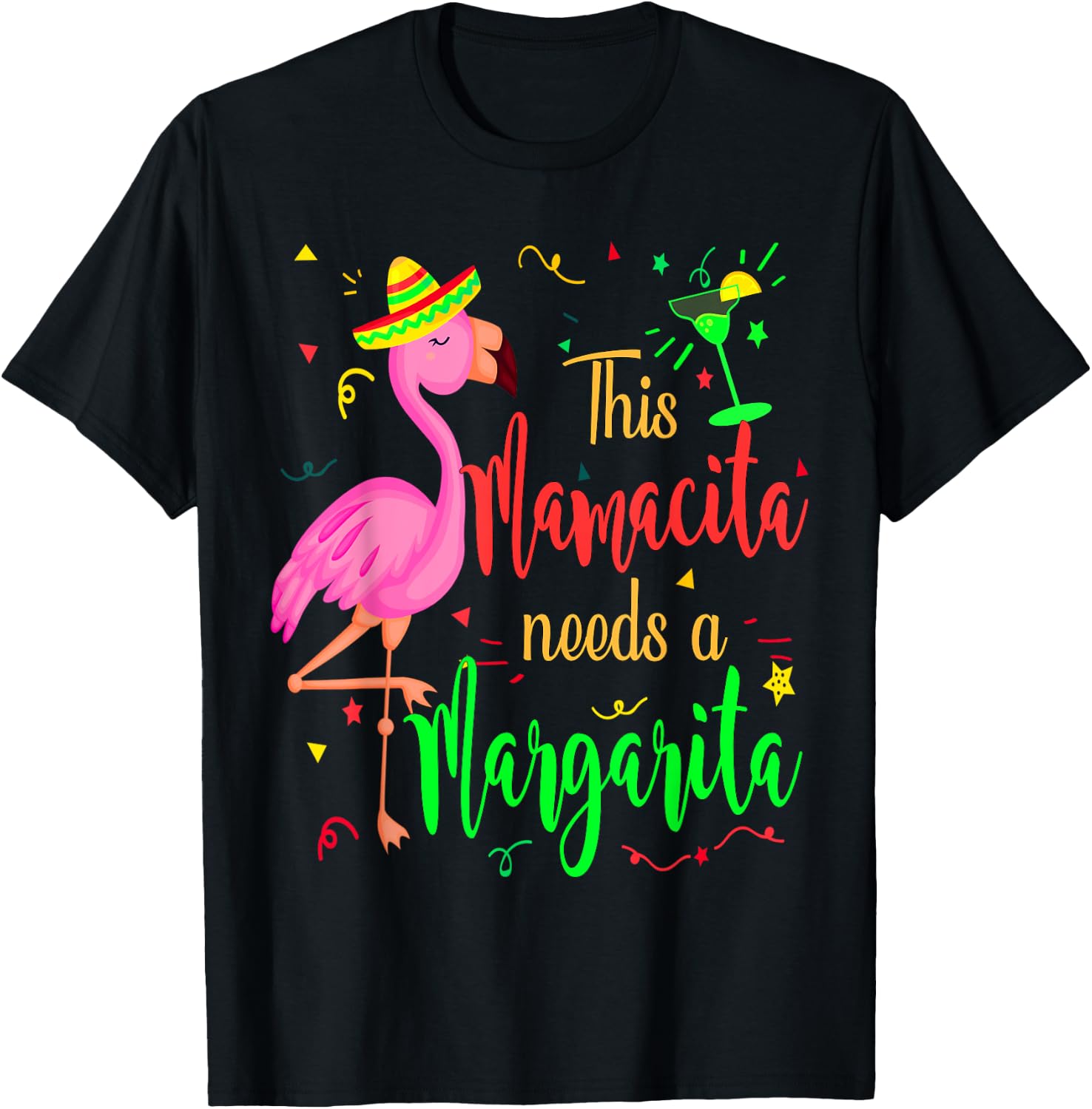 This Mamacita Needs a Margarita Flamingo Mom T-Shirt - T-Shirt | Black