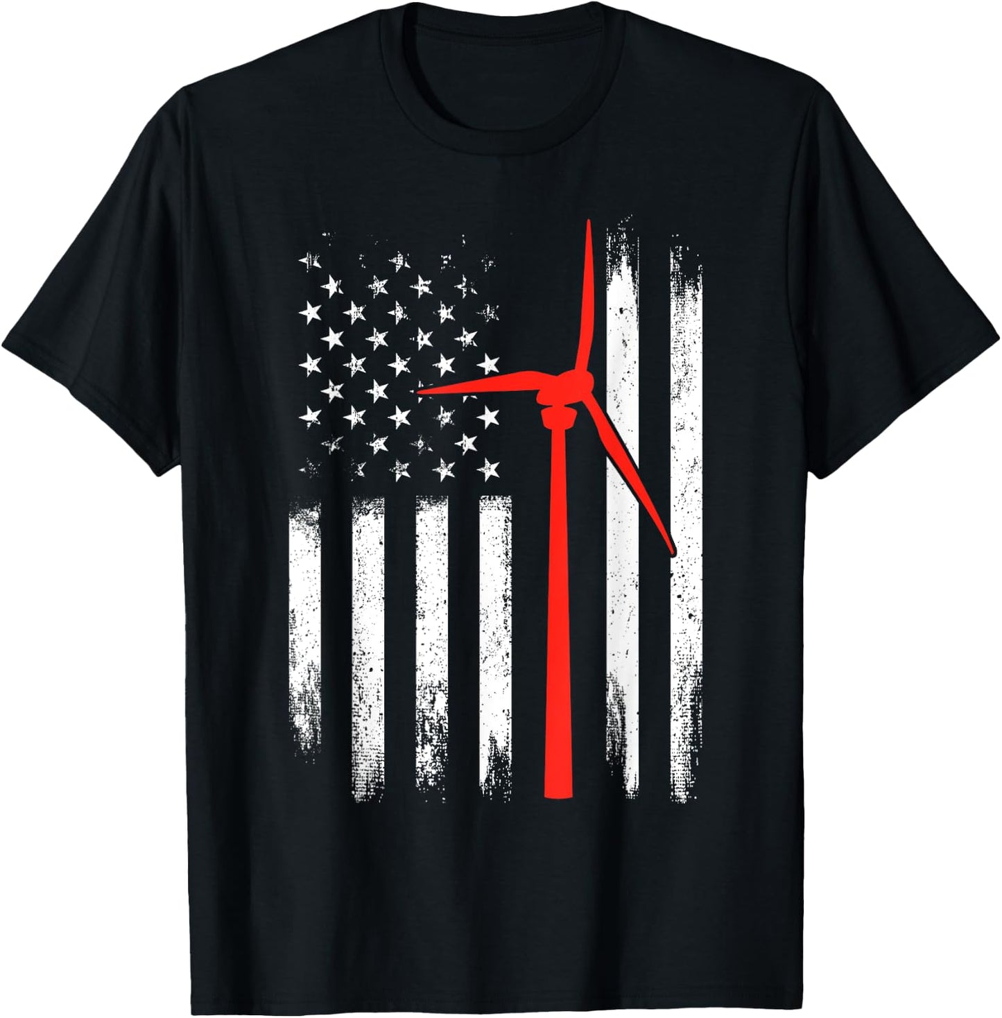 Wind Turbine Technician Shirt American Flag Gifts T-Shirt - T-Shirt | Black