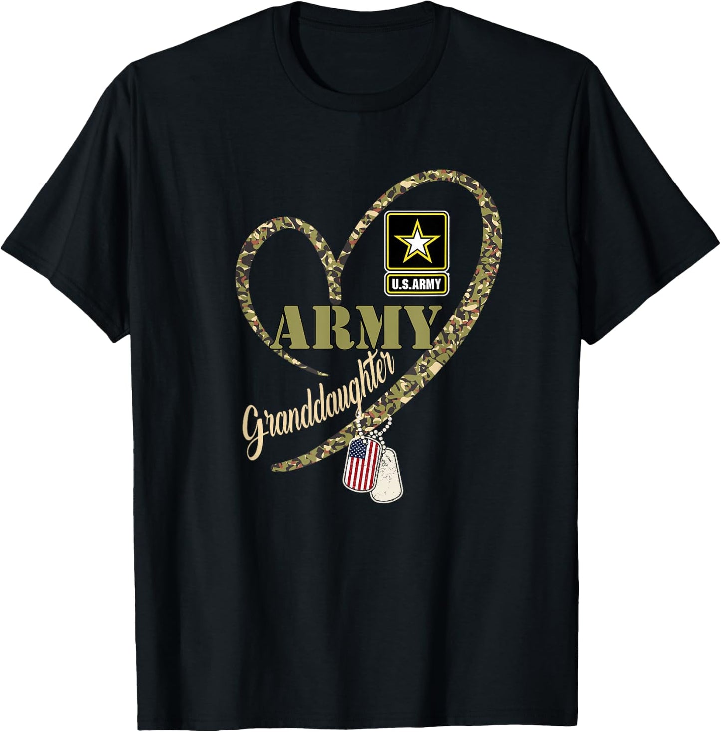 Proud Granddaughter Veteran Funny Military Heart Camouflage T-Shirt - T-Shirt | Black