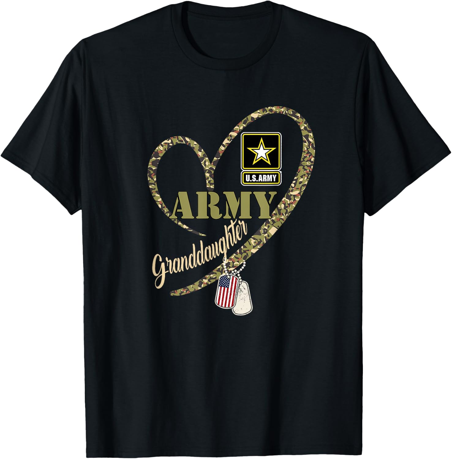 Proud Granddaughter Veteran Funny Military Heart Camouflage T-Shirt - T-Shirt | Black